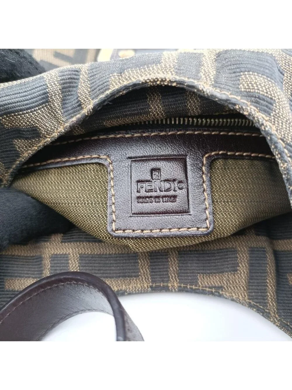 Fendi Zucca Pattern Brown Canvas Leather Handbag